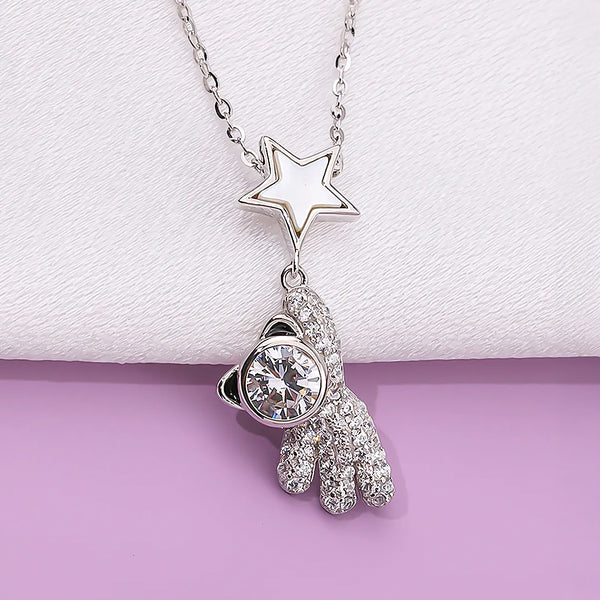 Astronaut Cat Silver Necklace