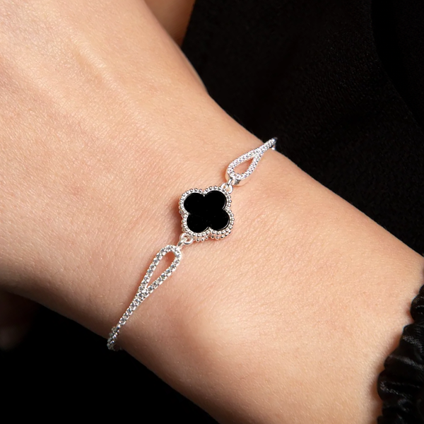 925 Silver Clover Bracelet with Black Onyx Stone