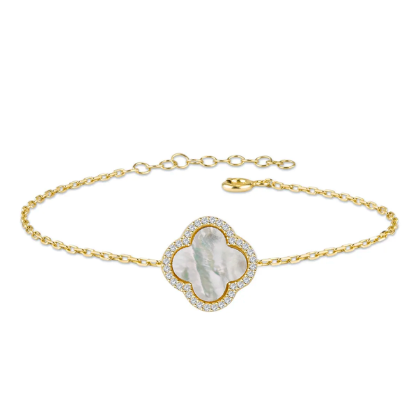 Four Leaf Clover Silver Bracelet Natural Mother of Pearl