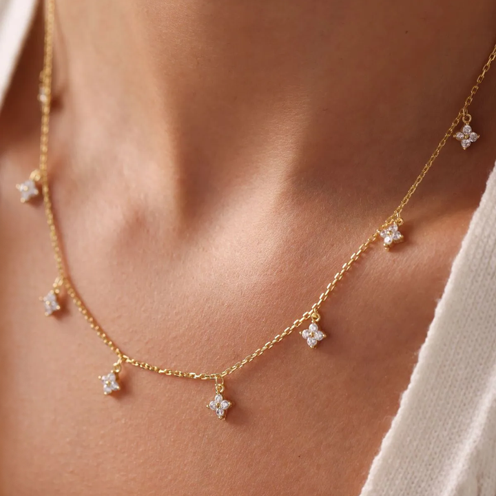 Dangling CZ Clovers Shaker Necklace