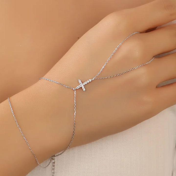 silver cross hand chain