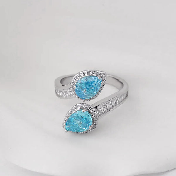 Drop Cut Sky Blue Stone Ring