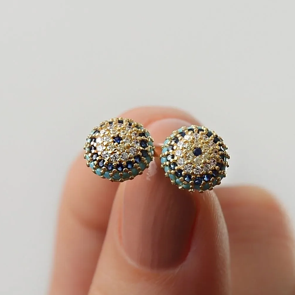 925 Sterling Silver Gold Stud Evil Eye Earrings