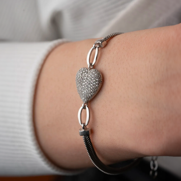 Puffy Heart Bracelet in white gold