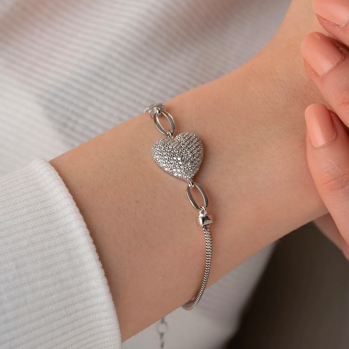 925 Silver Zircon Heart Charm bracelet