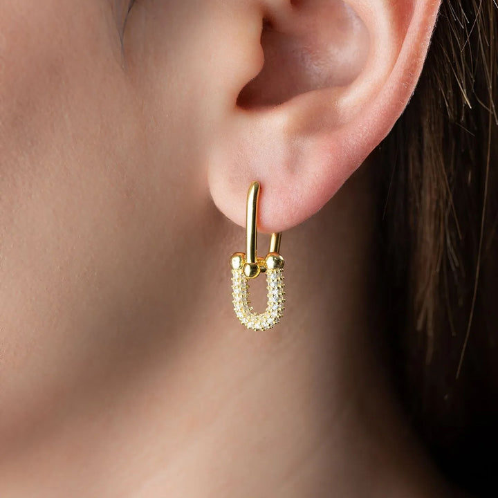 18K Gold Plated Minimal Design Dangling Hardwear Earrings 