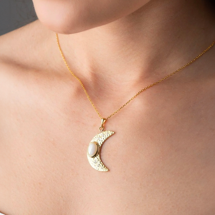 Sterling Silver Hammered Moon Necklace