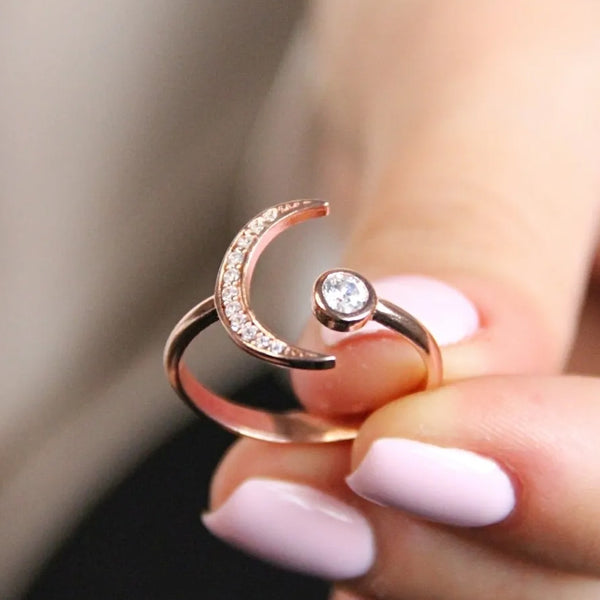 Zircon Crescent Moon Open Ring