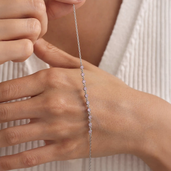 Pure 925 Silver Pink Zircon Bracelet