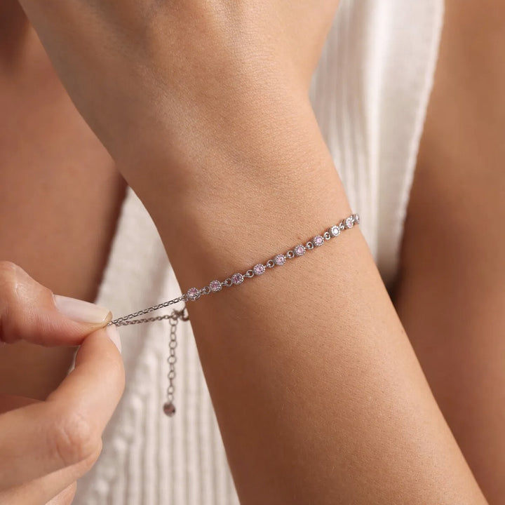 thin Bracelet with Pink Zircon Row