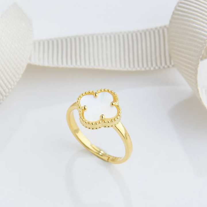 white stone clover ring