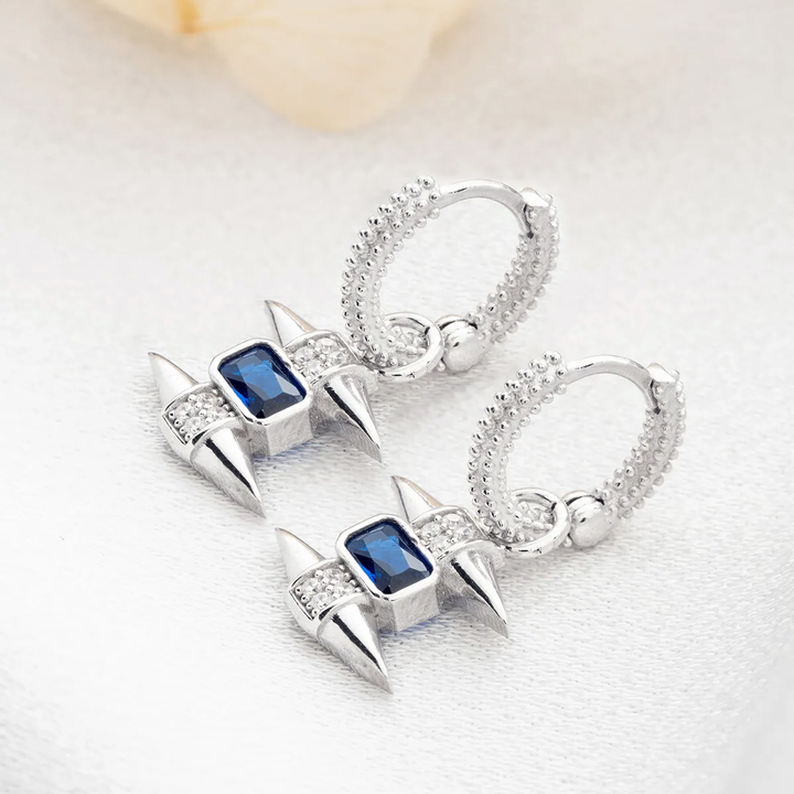 silver & Blue Drop Hoop Huggies Earrings