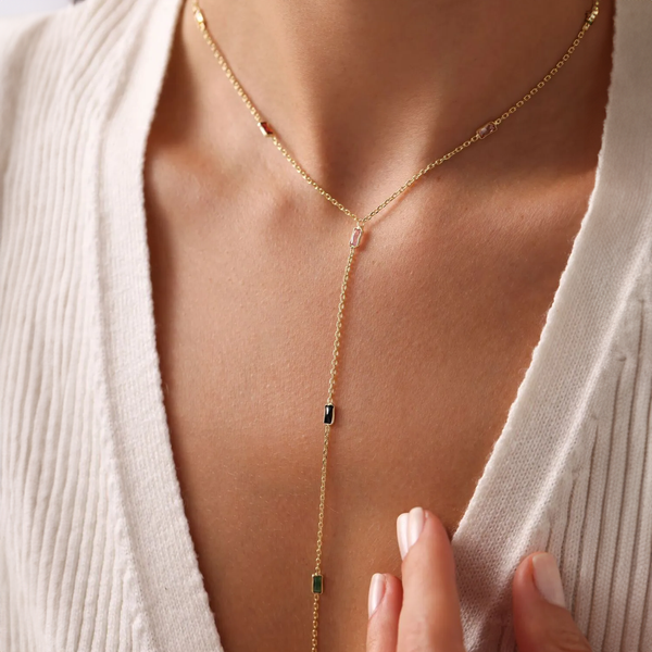 Baguette Cubic Zirconia Y Necklace 