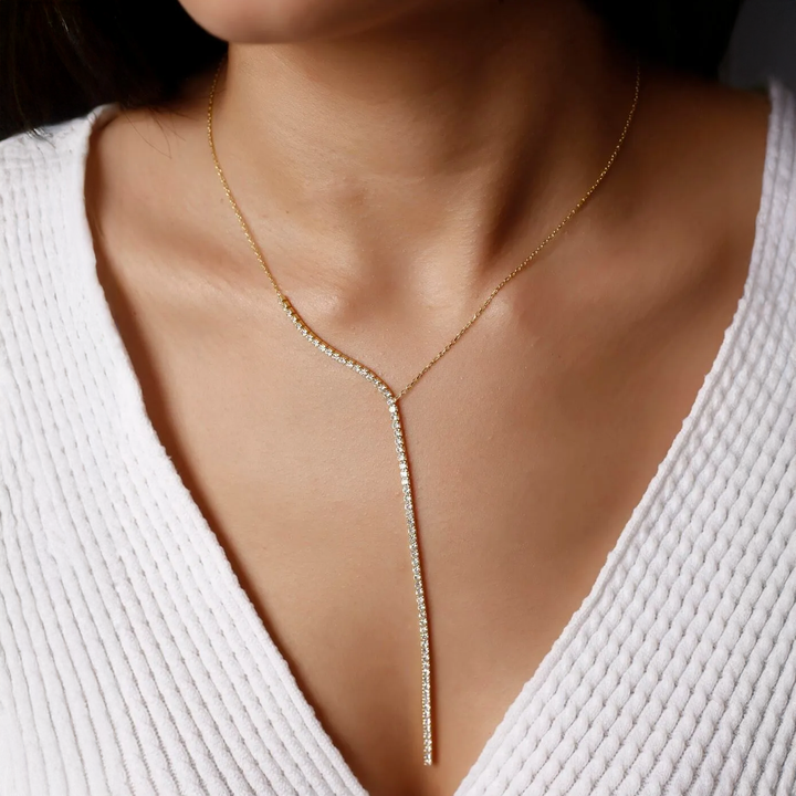 Waterdrop Lariat Necklace Zircon