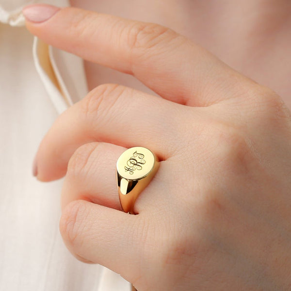 Signet Ring for Her Yellow Gold Monogram Initials - J F W