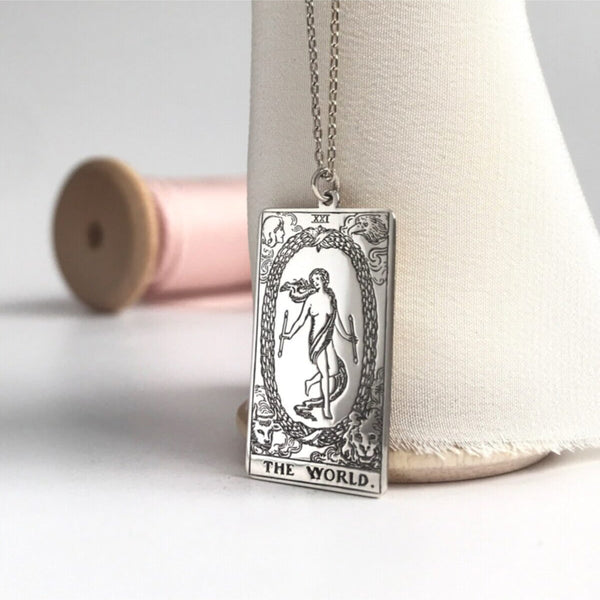 the world tarot card necklace