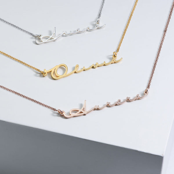 Handwriting Name Necklace Rose Gold Pendant with Chain - J F W