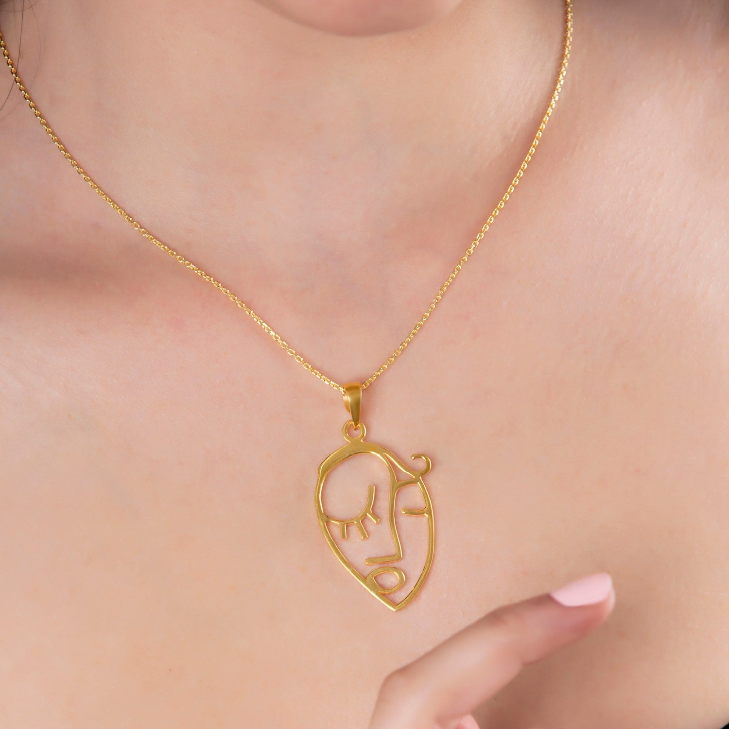 Face Necklace Gold Vermeil Abstract Portrait Pendant with Chain – J F W