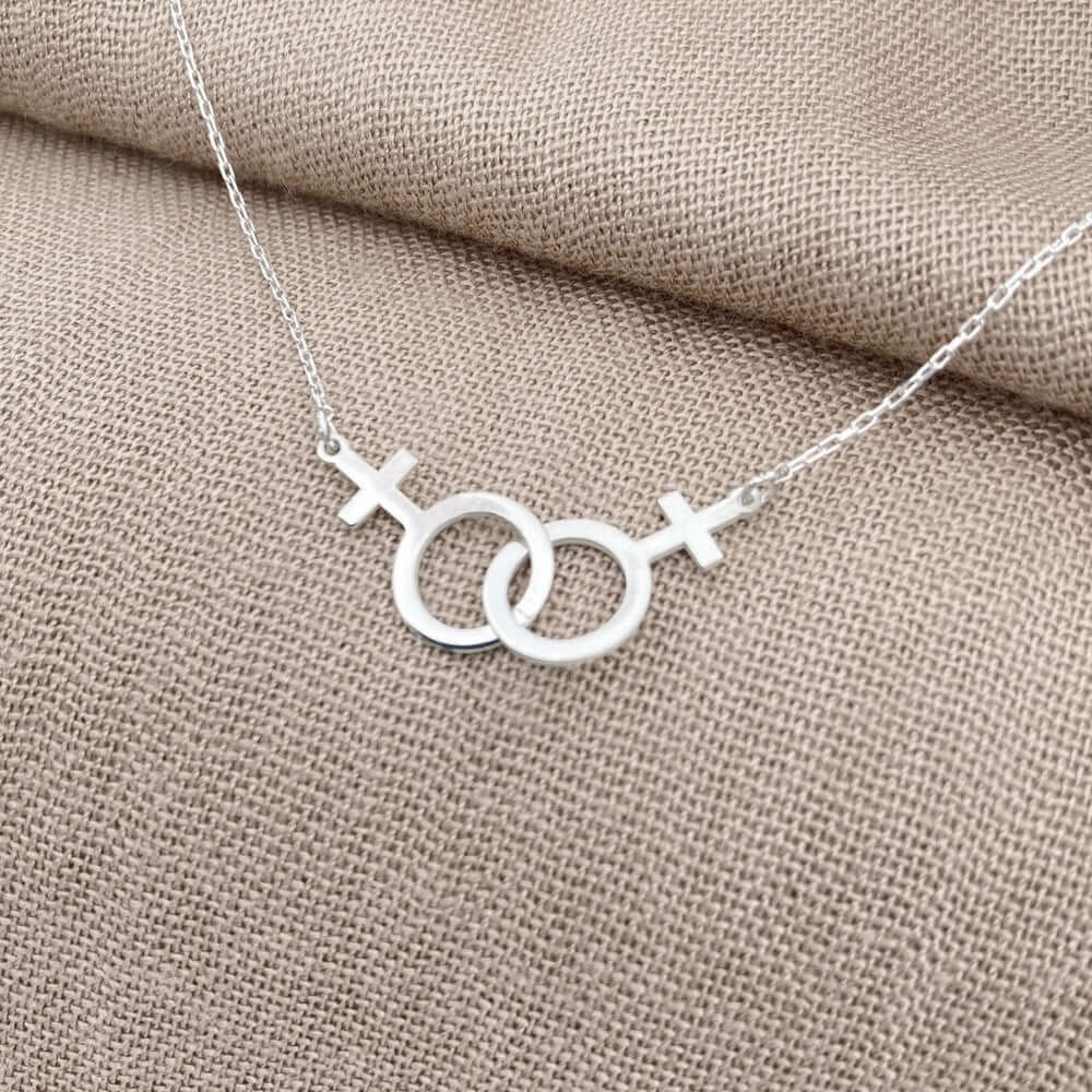 Gold Lesbian Necklace Double Venus Charm Lgbt Pride Jewelry Gift Jfw 18K Yellow Gold Vermeil 17 43cm