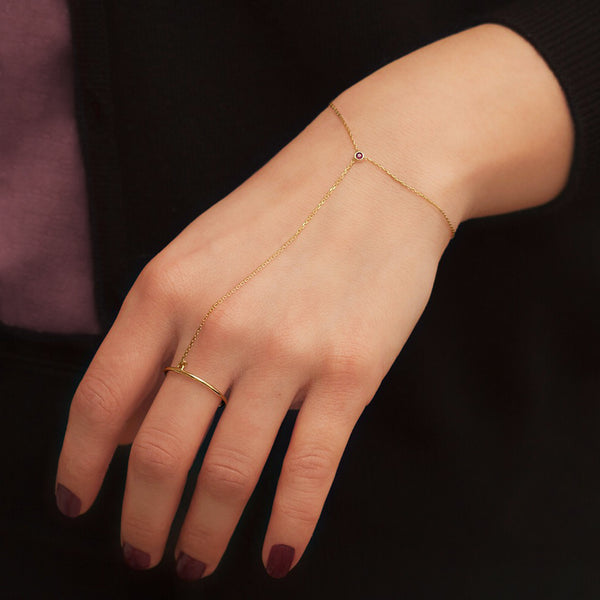 Minimal Ring Handchain with Gem Slave Bracelet - J F W