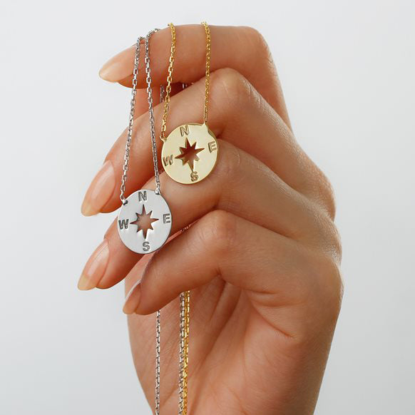 Sterling Silver Dainty Necklace with Compass Charm - J F W